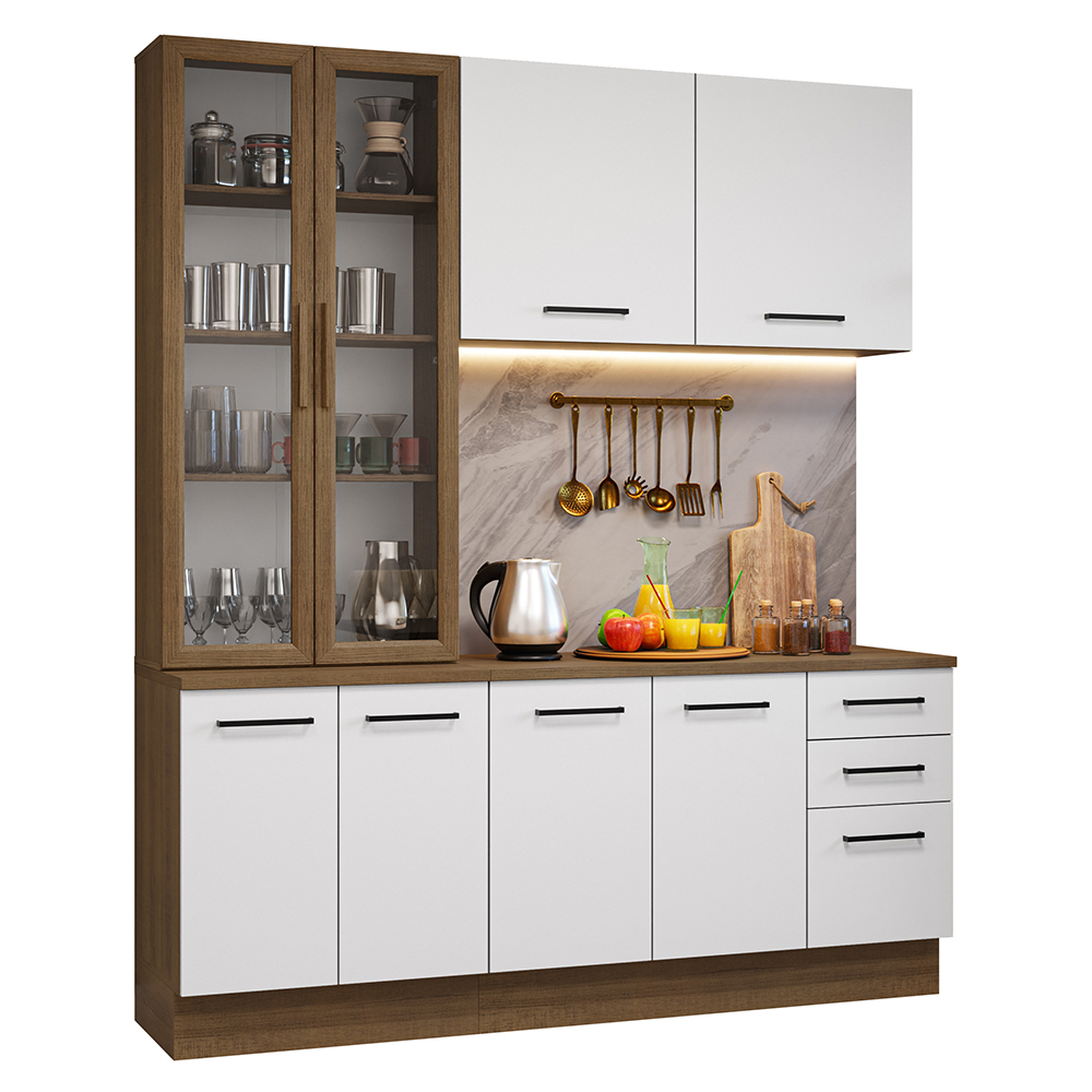 Cocina Compacta 190 cm Con Vitrina Marrón/Blanco Agata Madesa