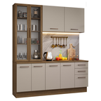 Cocina Compacta 190 cm Con Vitrina Marrón/Crema Agata Madesa