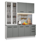 Cocina Compacta 190 cm Con Vitrina Blanco/Gris Agata Madesa