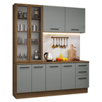Cocina Compacta 190 cm Con Vitrina Marrón/Gris Agata Madesa