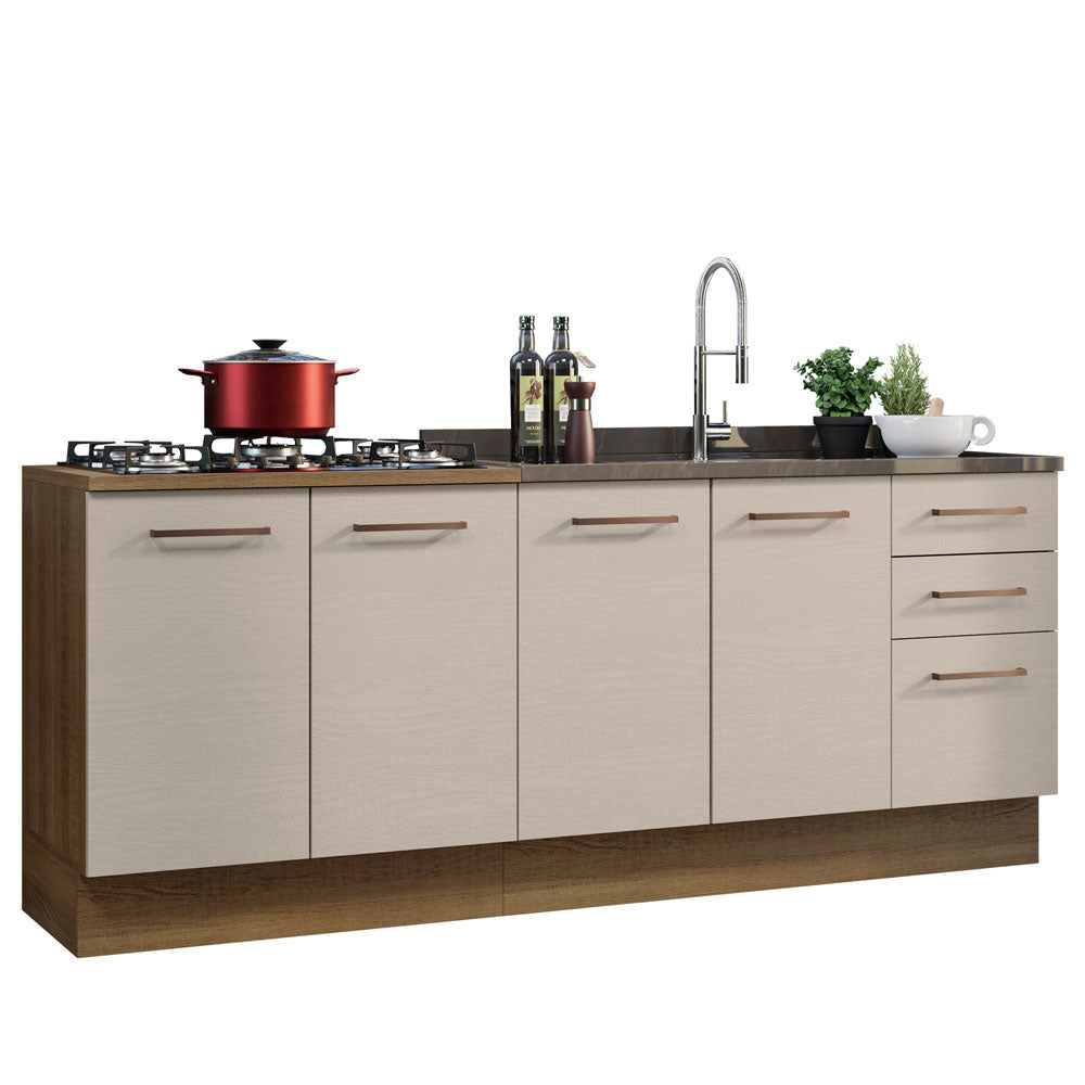 Kit con 2 Muebles de Cocina 3 Cajones y 4 Puertas (Sin Encimera Ni Fregadero) Marrón/Crema Agata 01