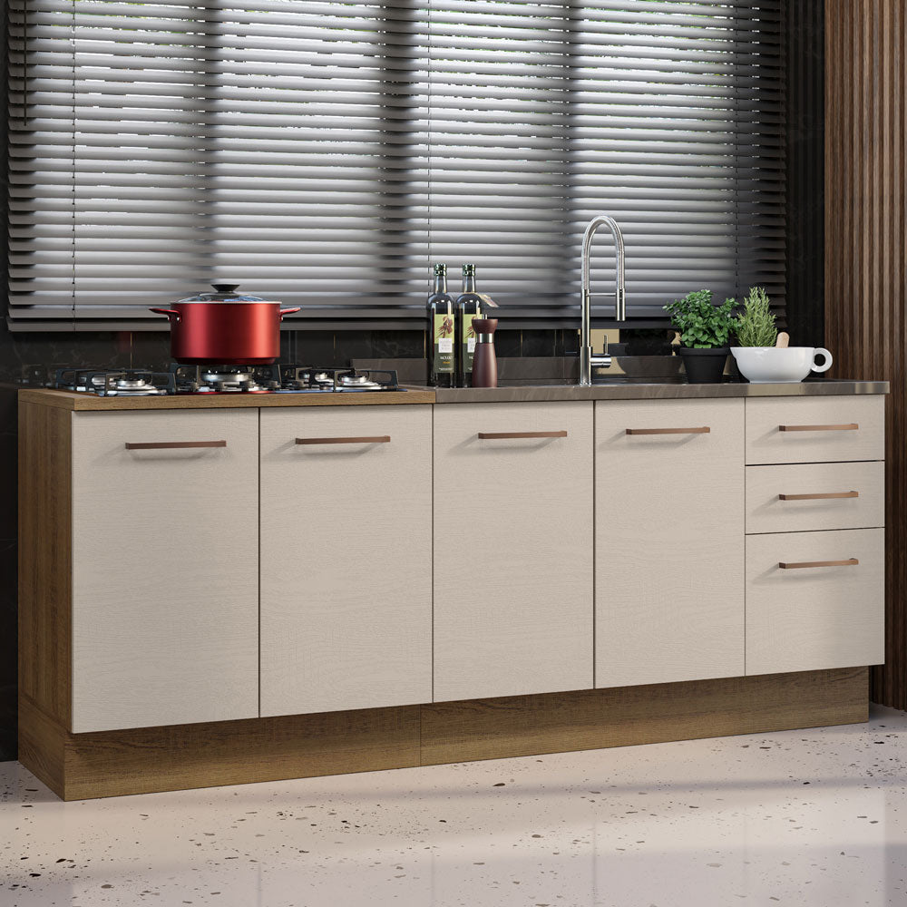 Mueble de Cocina 200cm Con Tarja Agata Marrón/Crema