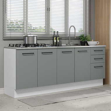 Kit 2 Gabinetes Bajos de Cocina 200 cm Blanco/Gris Agata Madesa