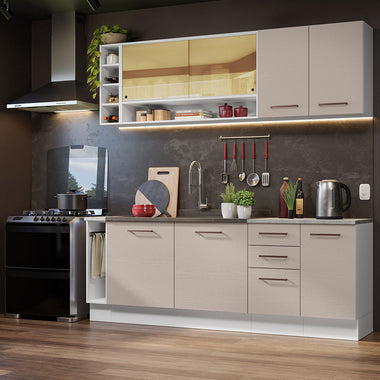 Cocina Integral 220 cm Blanco/Crema Agata Madesa