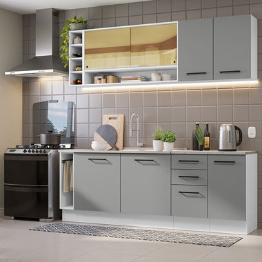 Cocina Compacta 220 cm Blanco/Gris Agata Madesa