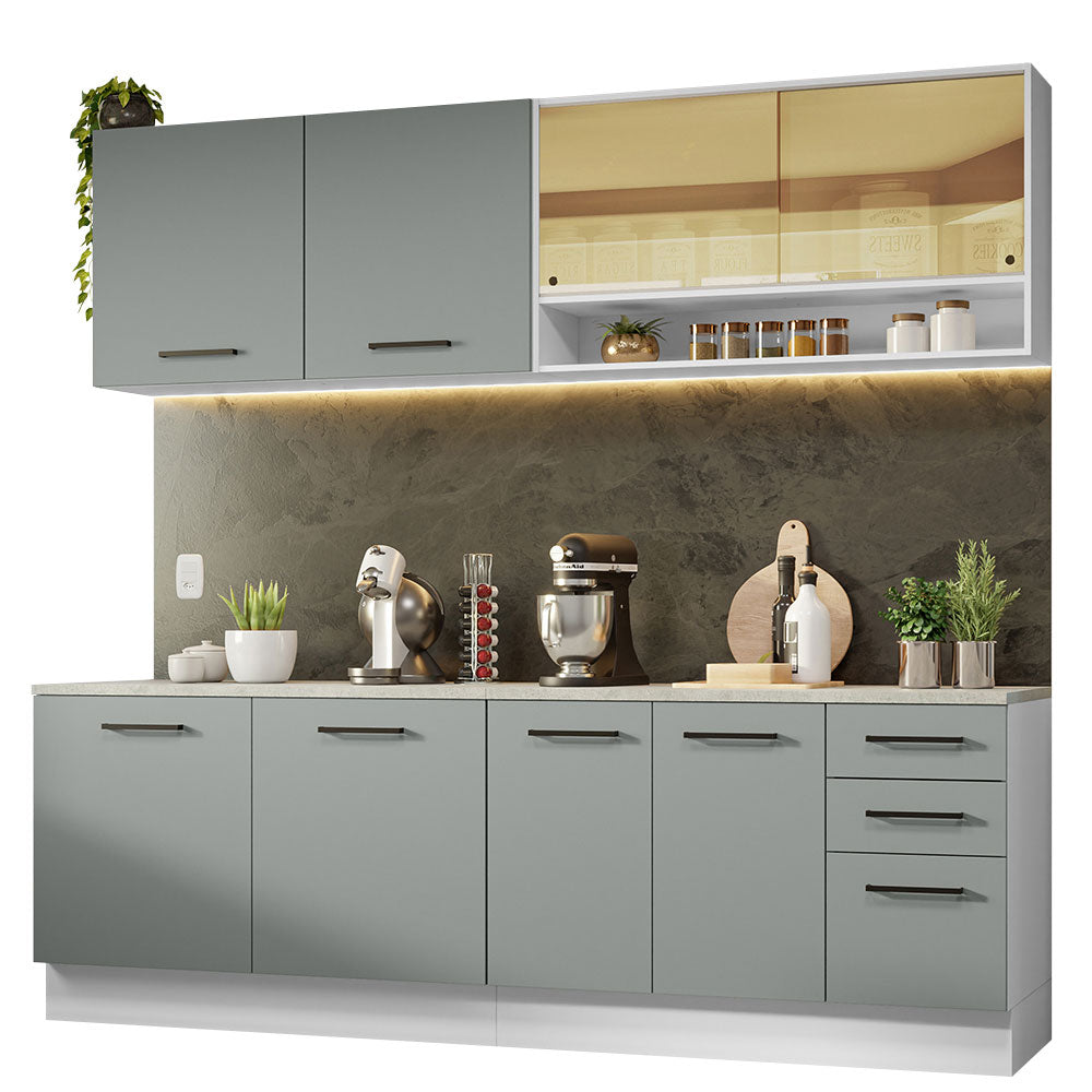 Cocina Integral 240 x 60cm Blanco/Gris Agata 01
