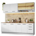 Cocina Compacta 240 x 60 cm 8 Puertas 3 Cajones Blanco/Marrón Agata Madesa
