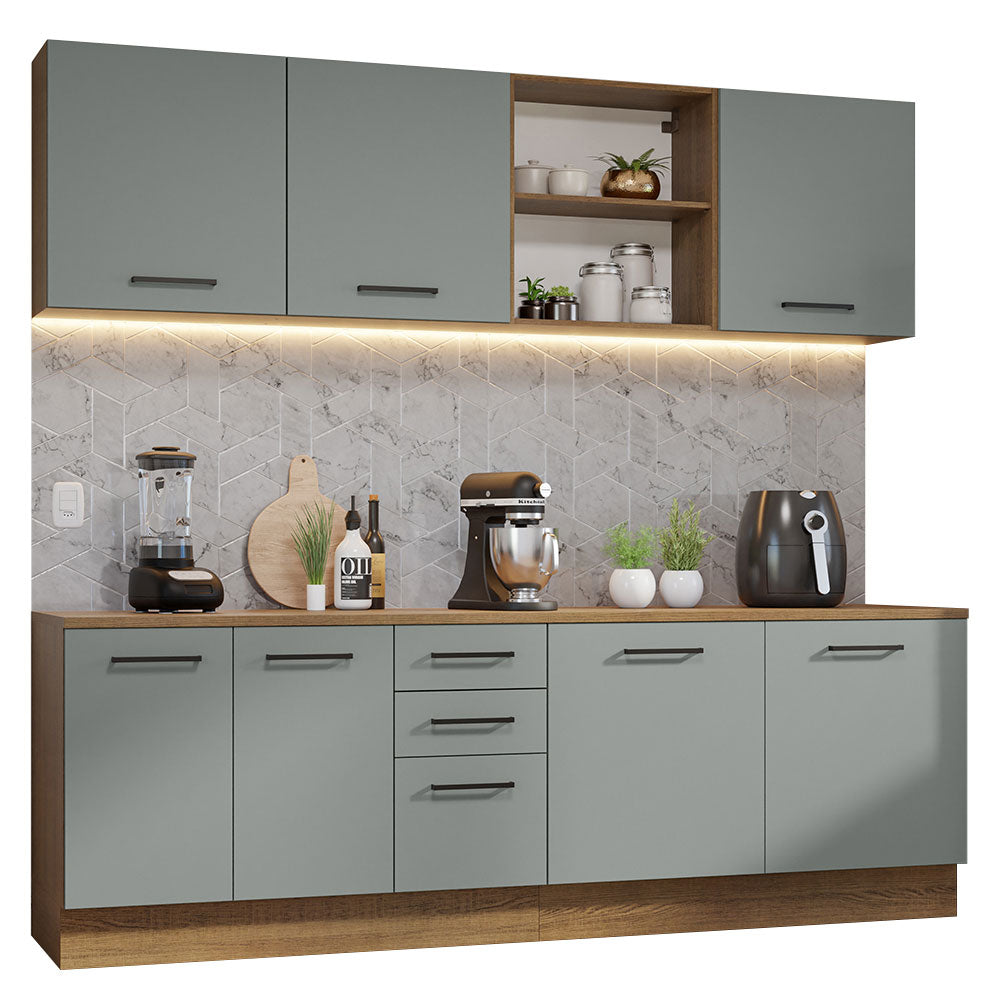 Cocina Compacta 240 x 60 cm 7 Puertas 3 Cajones Marrón/Gris Agata Madesa