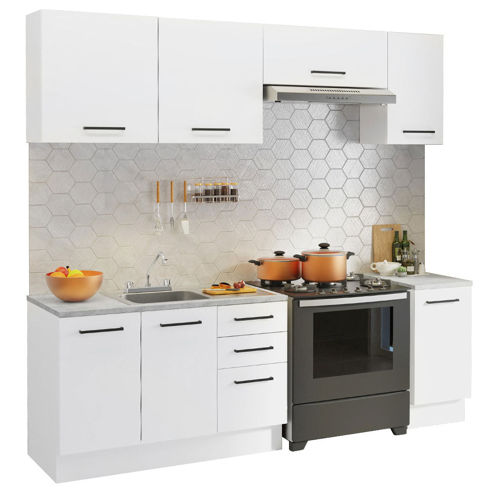 Cocina Compacta 240 x 60 cm Con Fregadero y Accesorios de Cocina Blanco Agata Madesa