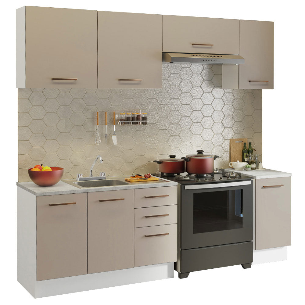 Cocina Compacta 240 cm Con Fregadero y Accesorios de Cocina Blanco/Crema Agata Madesa