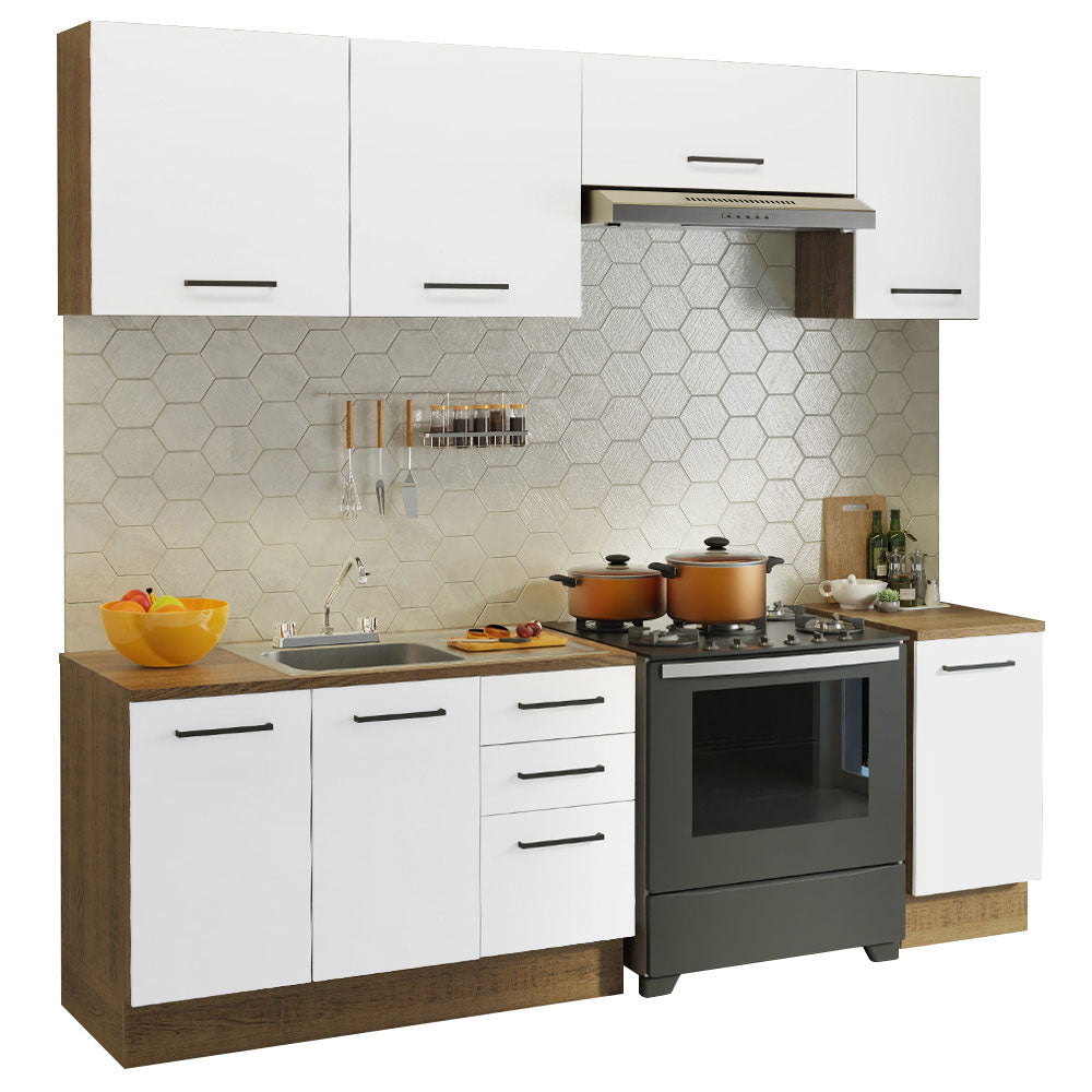 Cocina Integral con Accesorios 240 x 60cm Agata Marrón/Blanco