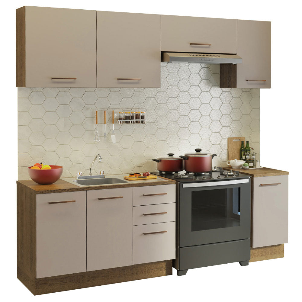 Cocina Integral con Accesorios 240 x 60cm Agata Marrón/Crema