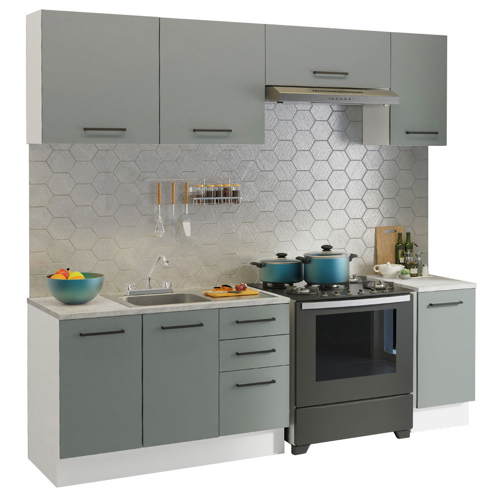 Cocina Compacta 240 cm Blanco/Gris Agata Madesa