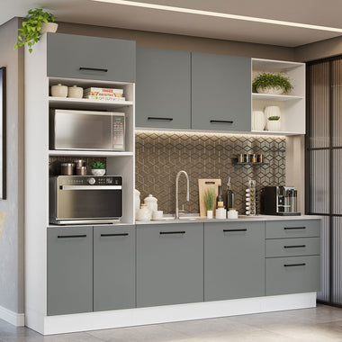 Cocina Integral 250 cm Con Mueble para Horno Blanco/Gris Agata Madesa
