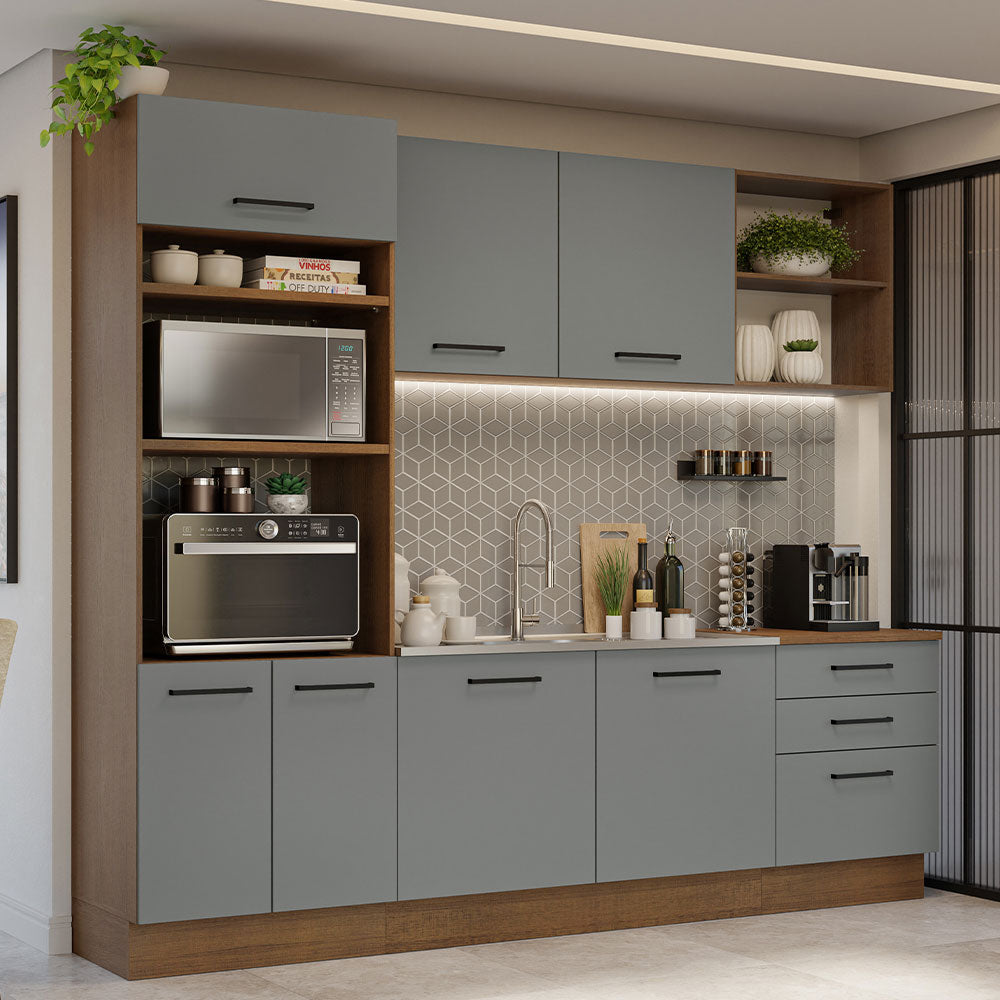 Cocina Integral 250 cm Con Mueble para Horno Marrón/Gris Agata Madesa