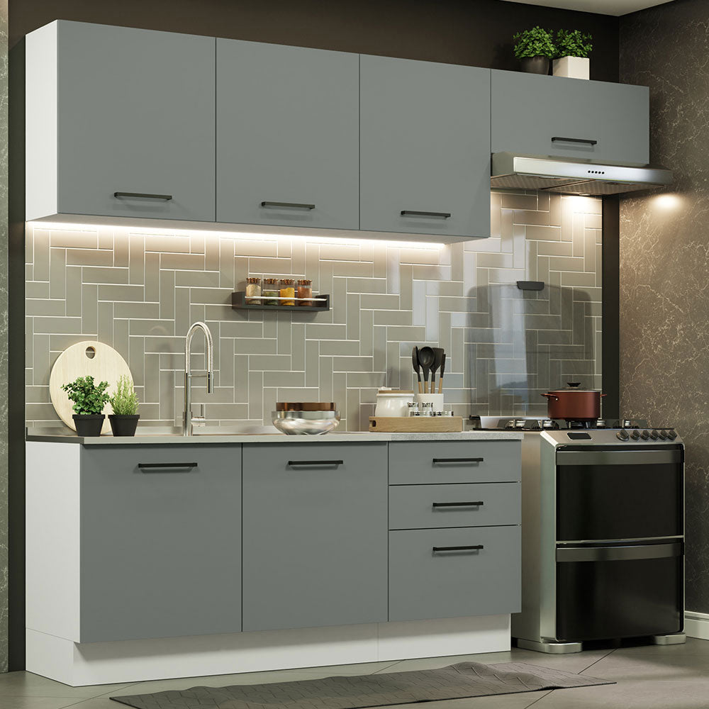 Cocina Integral 260cm Blanco/Gris Agata 02