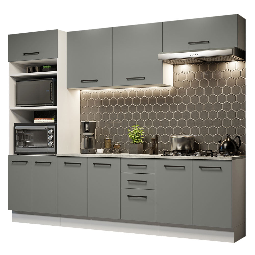Cocina Integral 270 x 52 cm 10 Puertas 3 Cajones Blanco/Gris Agata Madesa 02