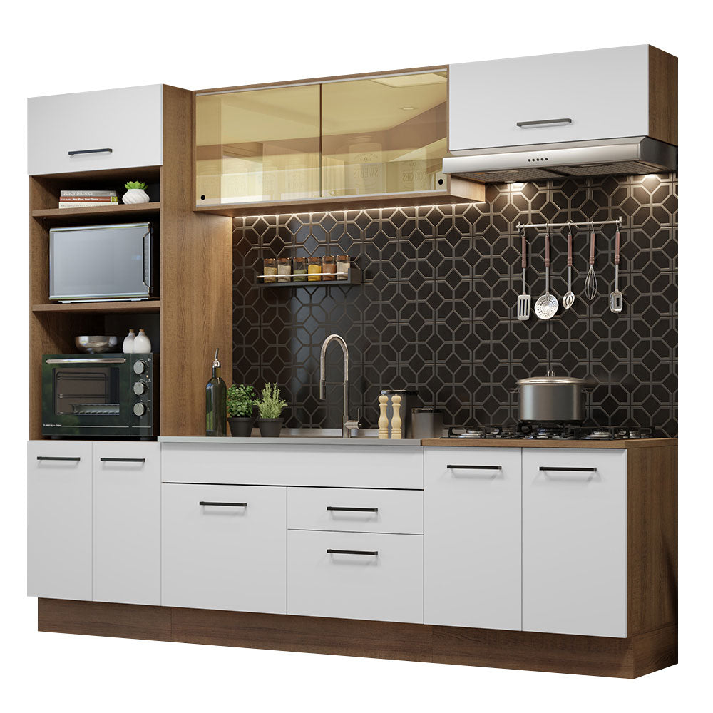 Cocina Integral 270 x 52 cm 9 Puertas 2 Cajones Marrón/Blanco Agata Madesa