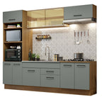 Cocina Integral 270 x 52 cm 9 Puertas 2 Cajones Marrón/Gris Agata Madesa