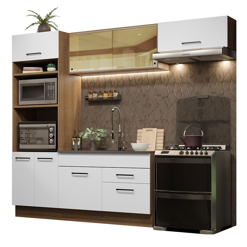 Cocina Integral 270 x 52 cm 7 Puertas 2 CajonesMarrón/Blanco Agata Madesa 04