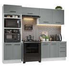 Cocina Integral 270 x 52 cm 8 Puertas 3 Cajones Blanco/Gris Agata Madesa 07