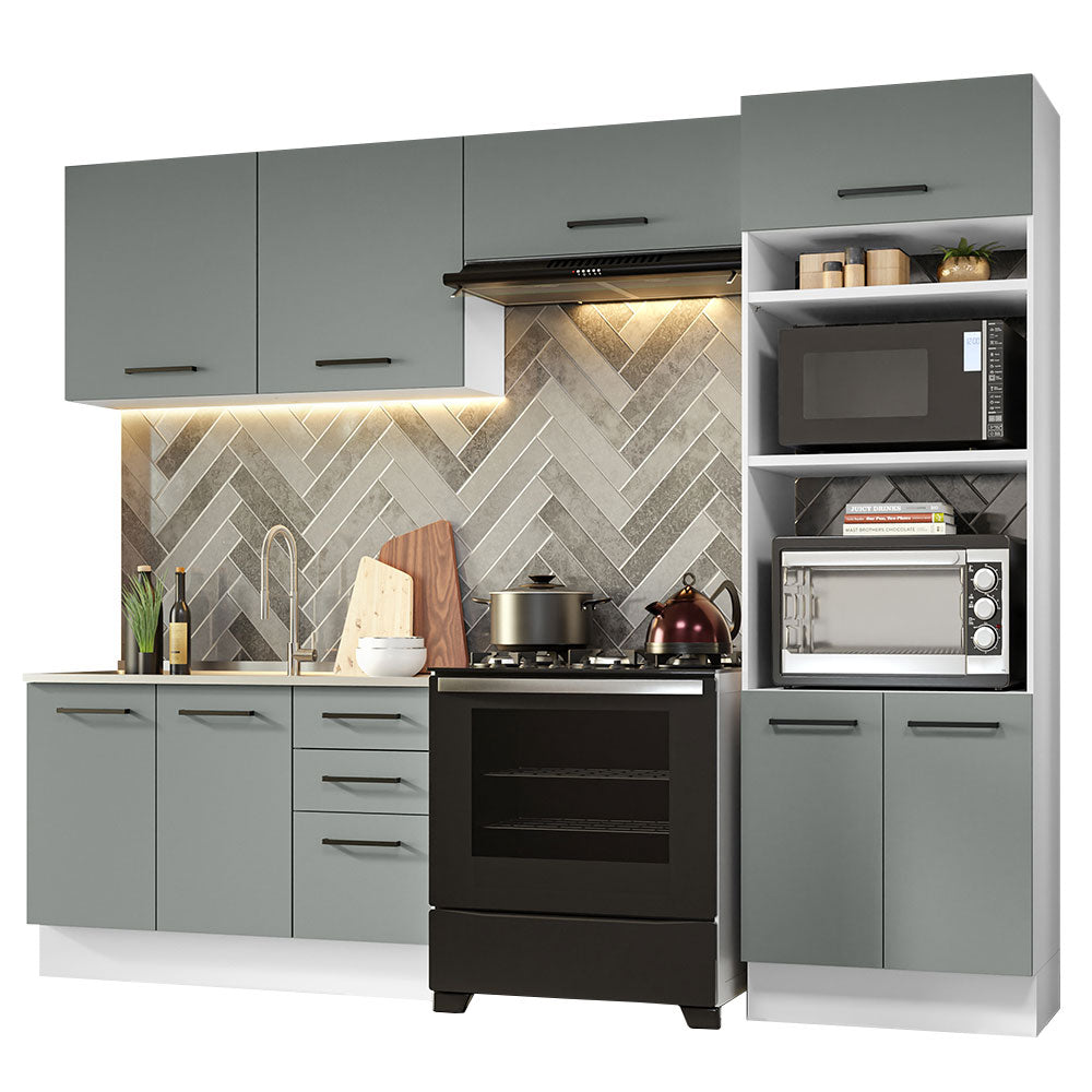 Cocina Integral 270 x 52 cm 8 Puertas 3 Cajones Blanco/Gris Agata Madesa 08