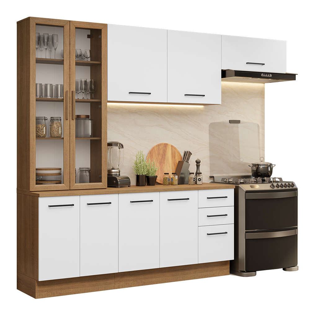 Cocina Integral 270 x 52 cm 9 Puertas 3 Cajones Marrón/Blanco Agata Madesa