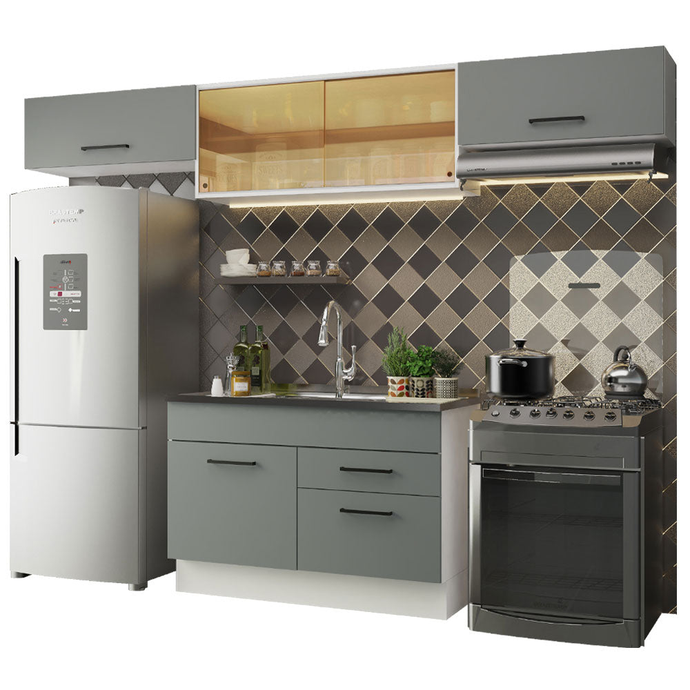 Cocina Integral 280 x 52 cm 5 Puertas 2 Cajones Blanco/Gris Agata Madesa