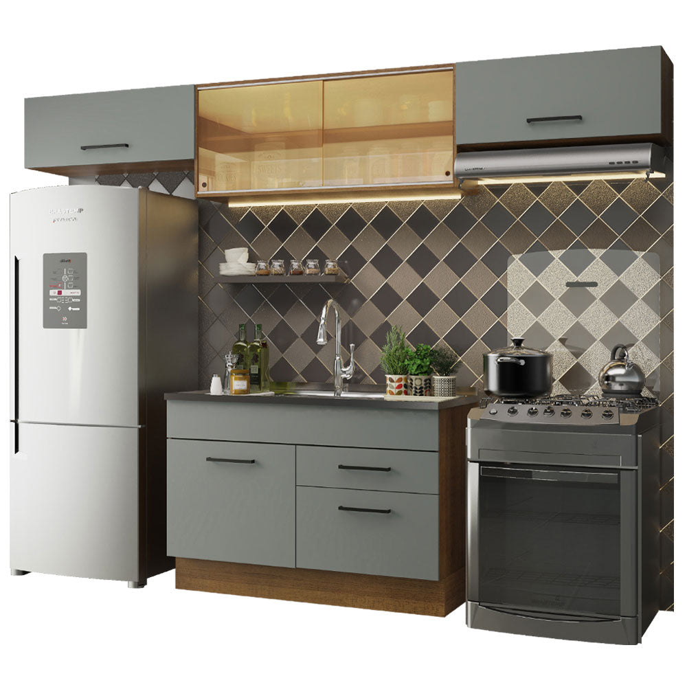 Cocina Integral 280 x 52 cm 5 Puertas 2 Cajones Marrón/Gris Agata Madesa
