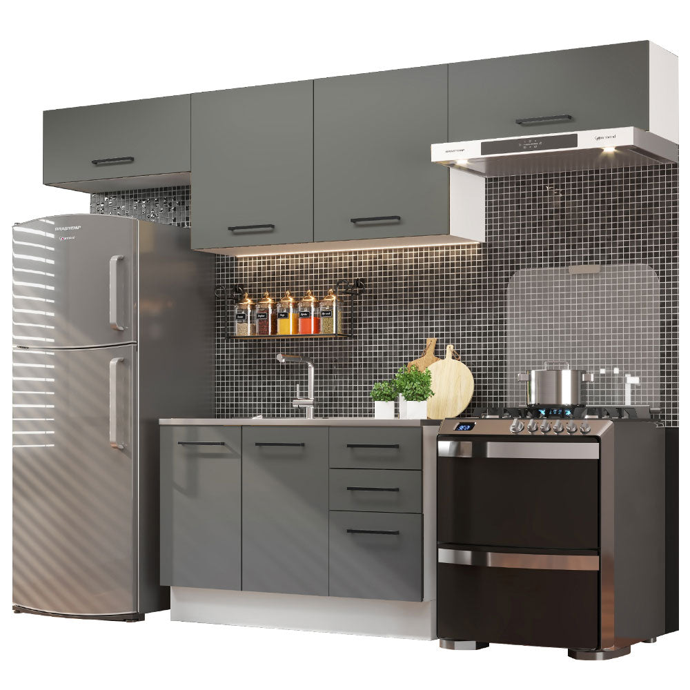 Cocina Integral 280 x 52 cm 5 Puertas 3 Cajones Blanco/Gris Agata Madesa 02