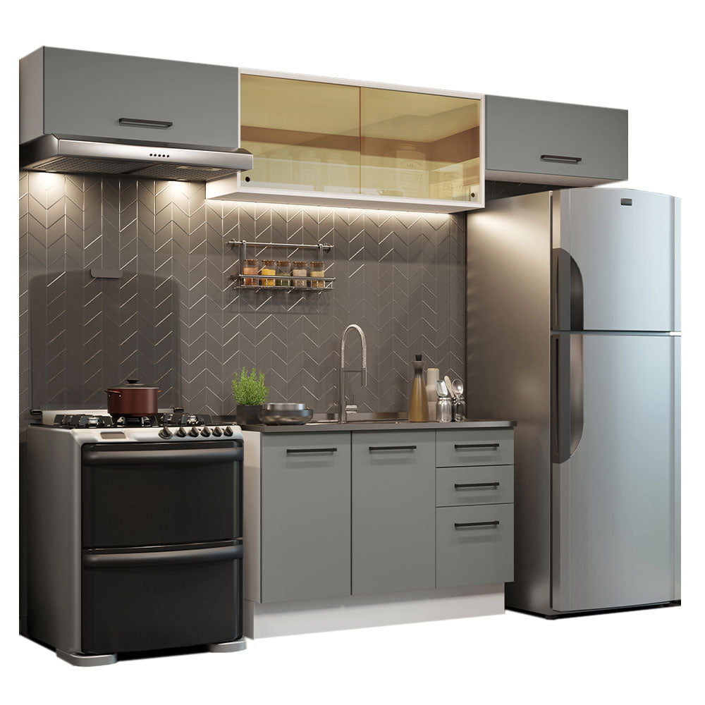 Cocina Integral 280 x 52 cm 5 Puertas 3 Cajones Blanco/Gris Agata Madesa 03