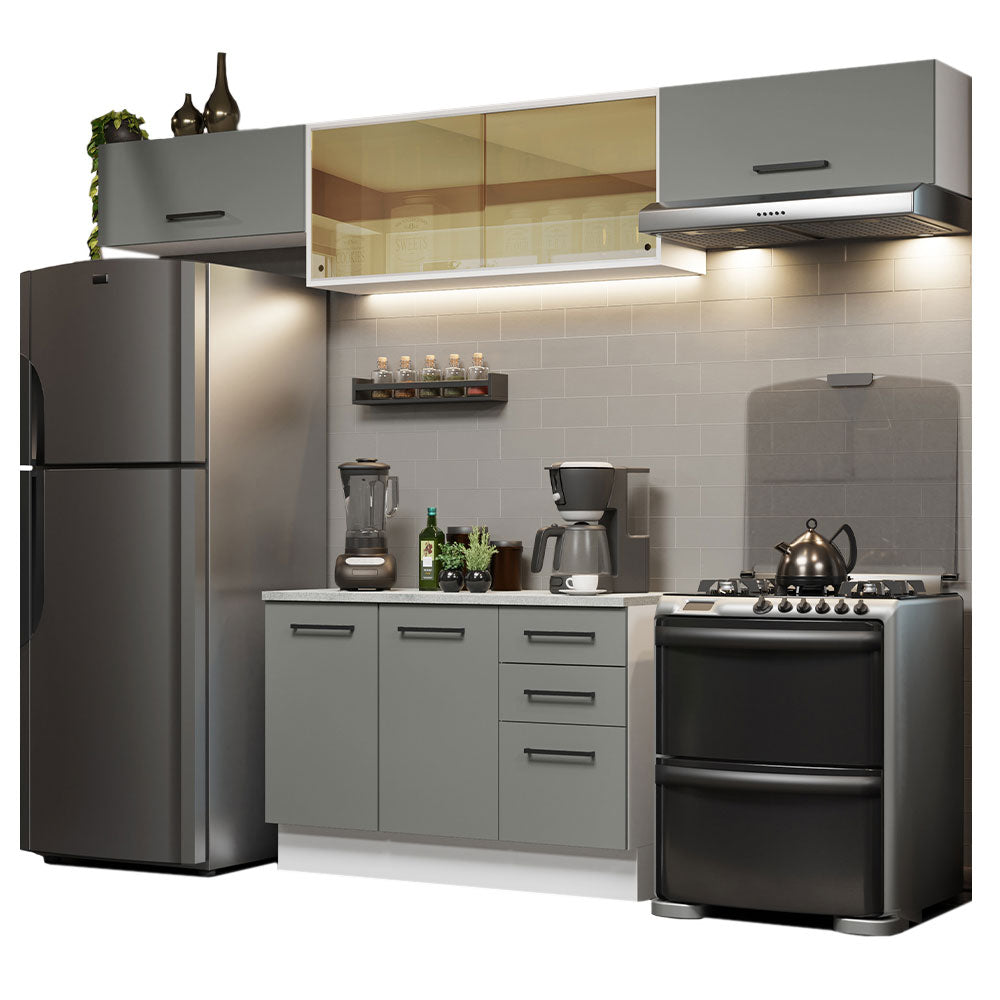 Cocina Integral 280 x 52 cm 5 Puertas 3 Cajones Blanco/Gris Agata Madesa 04