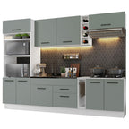 Cocina Integral 290 x 52 cm 9 Puertas 2 Cajones Con Mueble para Horno Blanco/Gris Agata Madesa