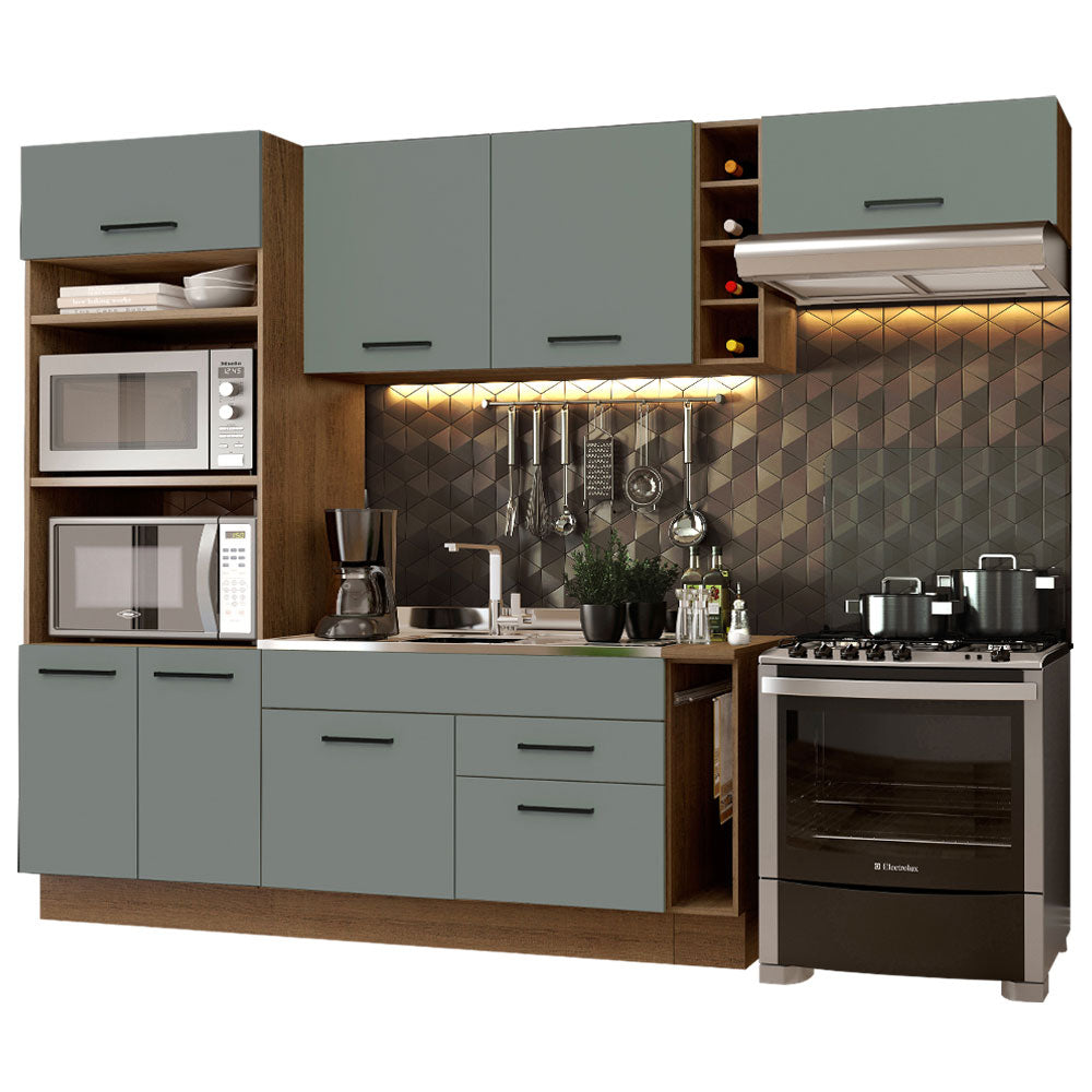 Cocina Integral 290 x 52 cm 7 Puertas 2 Cajones Con Mueble para Horno Marrón/Gris Agata Madesa
