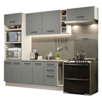 Cocina Integral 290 x 52 cm 8 Puertas 3 Cajones Con Mueble para Horno Blanco/Gris Agata Madesa 04