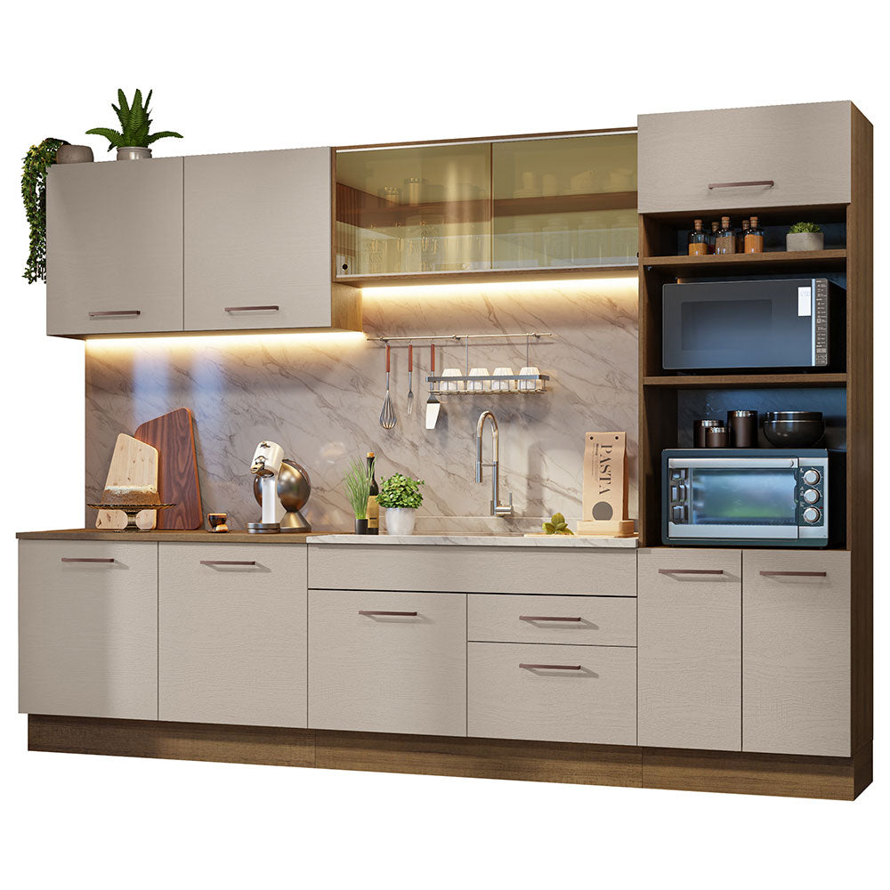Cocina Integral 310 cm Con Mueble para Horno Marrón/Crema Agata Madesa