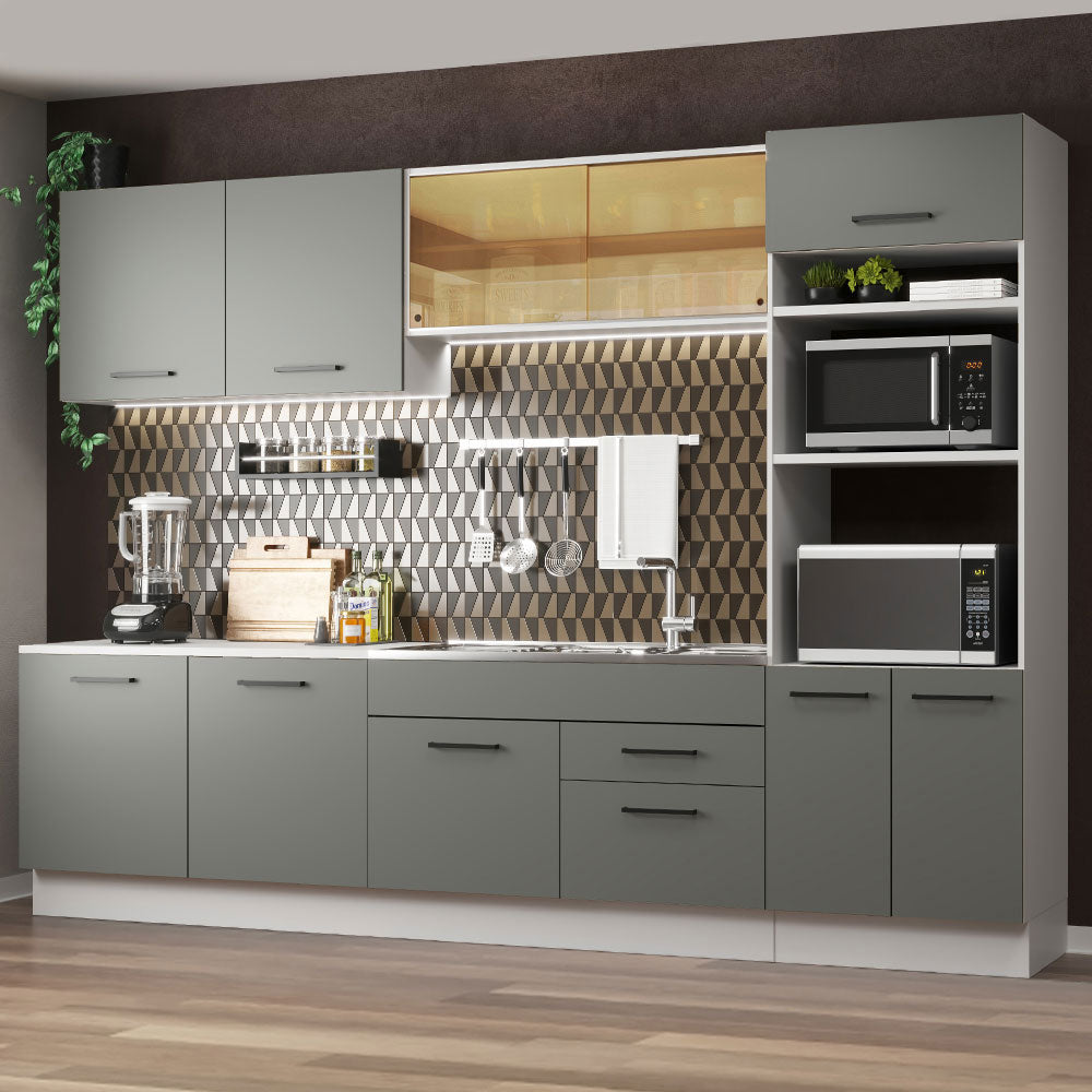 Cocina Integral 310cm Blanco/Gris Agata 01