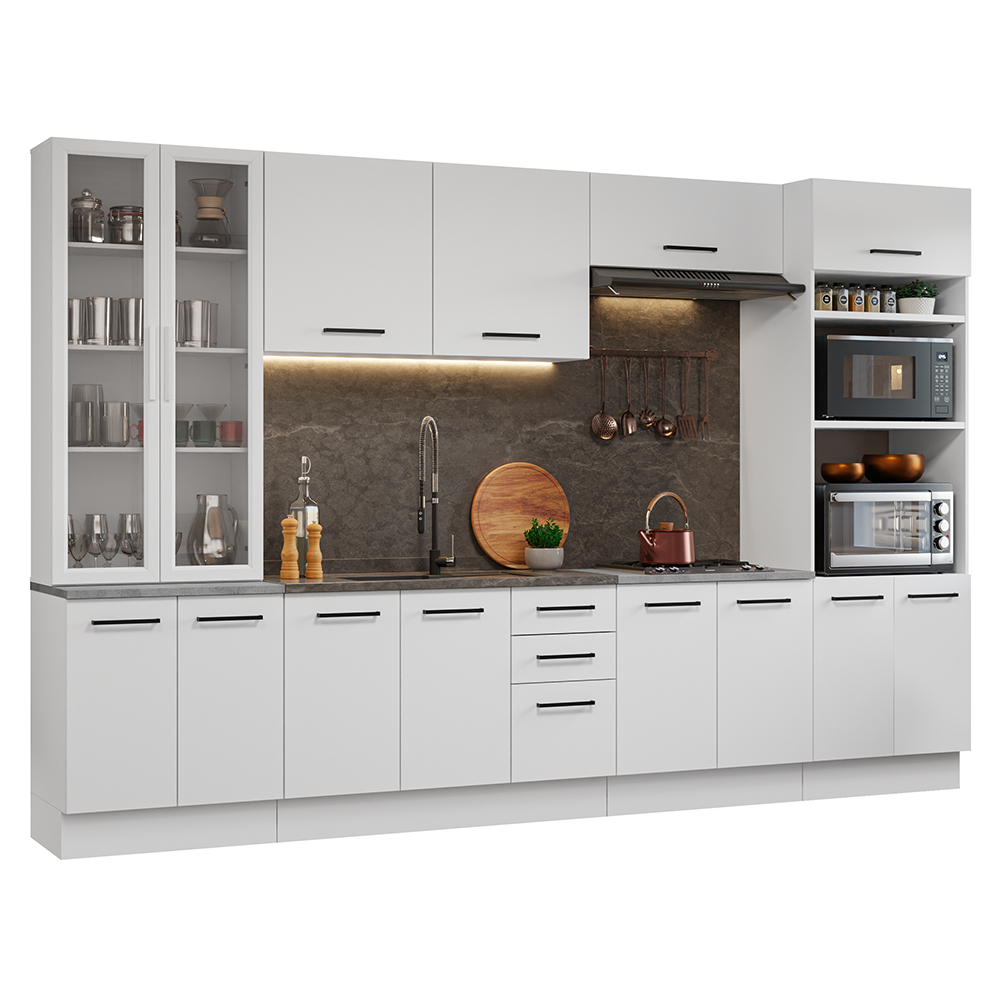 Cocina Integral 340 cm Con Mueble para Horno y Vitrina Blanco Agata Madesa