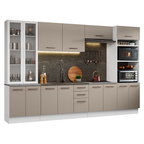 Cocina Integral 340 cm Con Mueble para Horno y Vitrina Blanco/Crema Agata Madesa