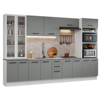 Cocina Integral 340 cm Con Mueble para Horno y Vitrina Blanco/Gris Agata Madesa