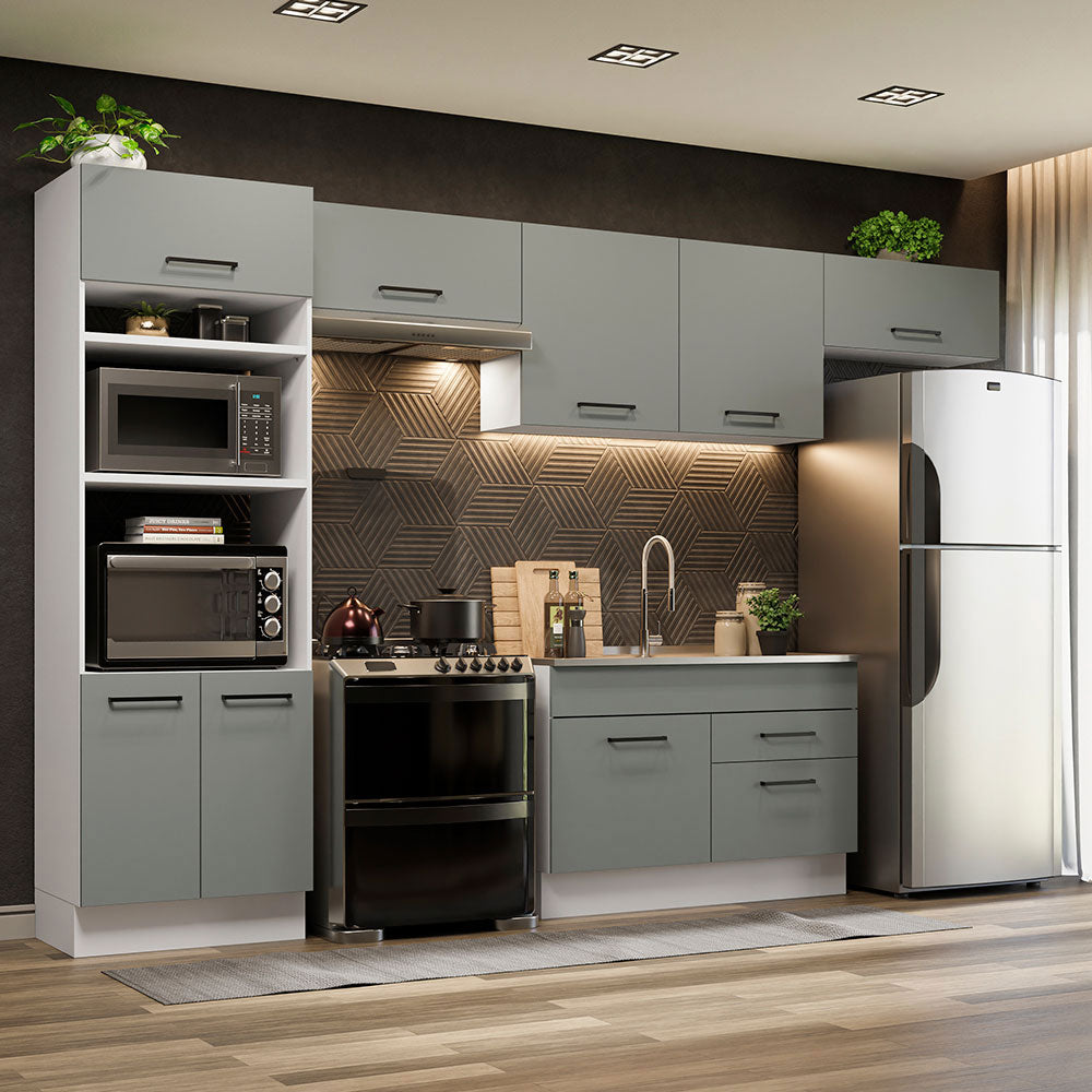 Cocina Integral 350cm Blanco/Gris Agata 01