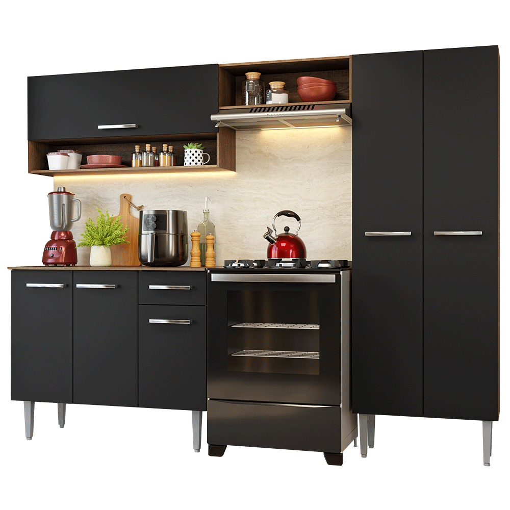 Cocina Compacta 220 cm Marrón/Negro Deli Madesa