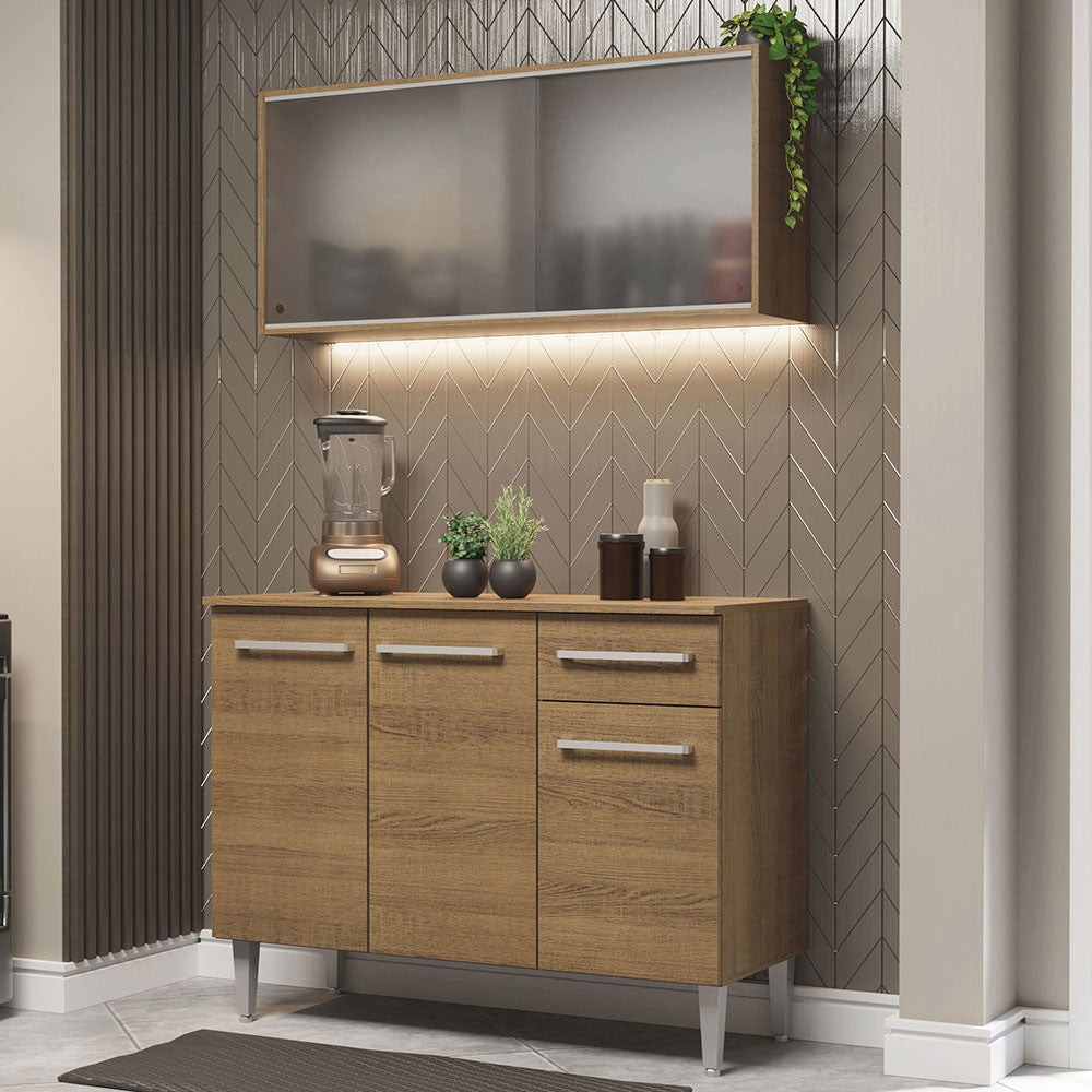 Cocina Compacta 105cm Con Gabinete Superior Marrón Emilly 01