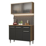 Cocina Compacta 105cm Con Gabinete Superior Marrón/Negro Emilly 01