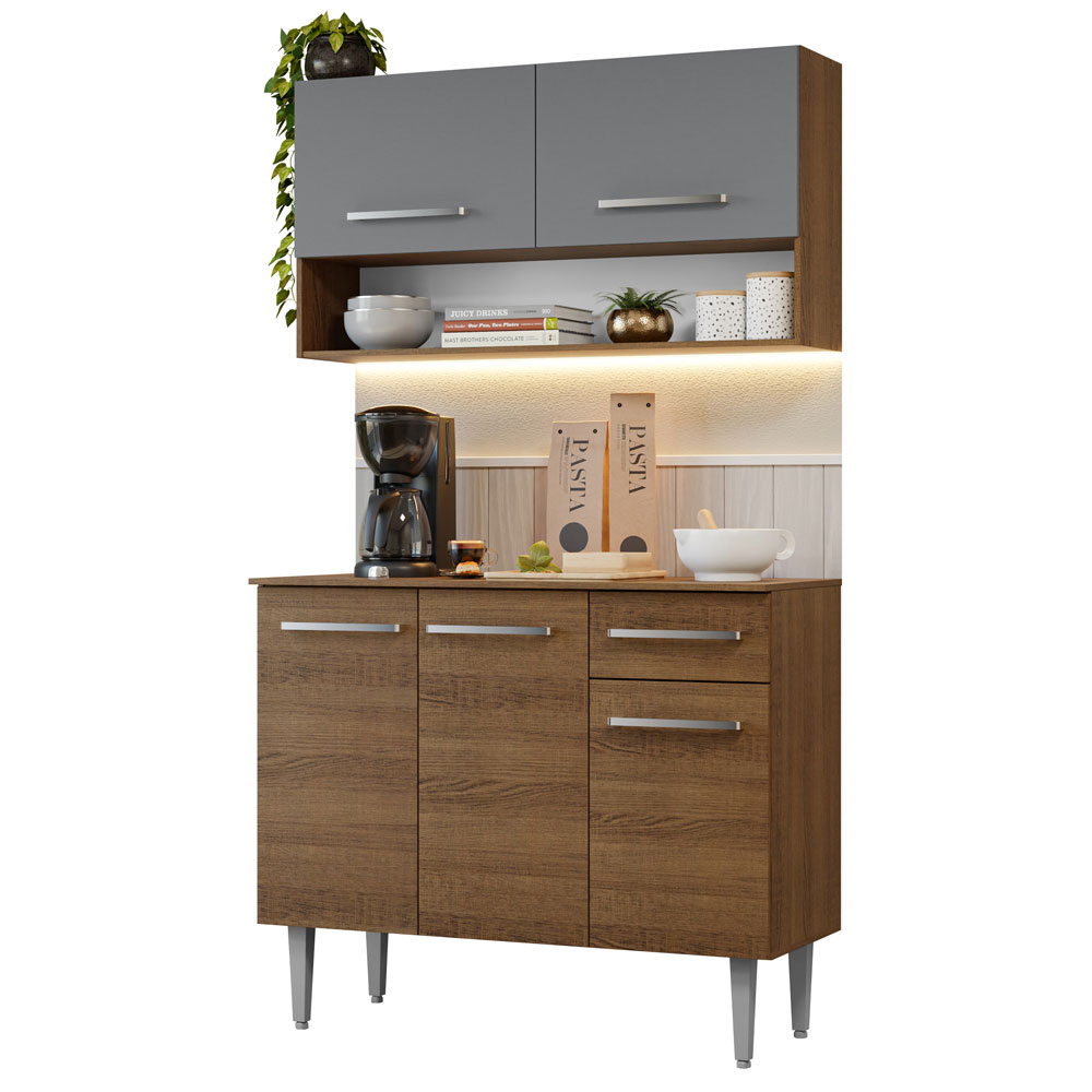 Cocina Integral 105cm Marrón/Gris Emilly 03