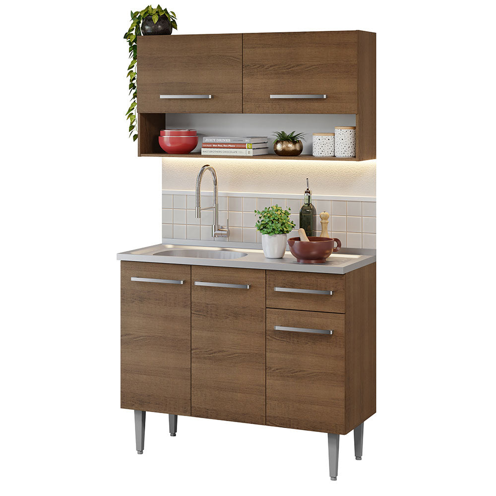 Cocina Compacta 105 cm Con Fregadero Marrón Emilly Madesa