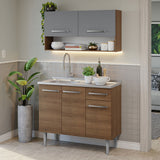Cocina Integral 105cm con Tarja Marrón/Gris Emilly 04