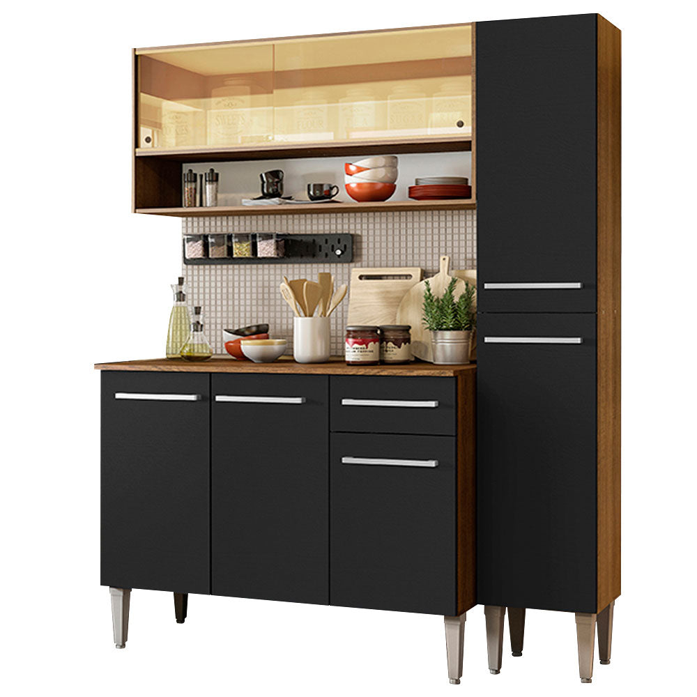 Cocina Compacta 137 cm Marrón/Negro Emilly Madesa