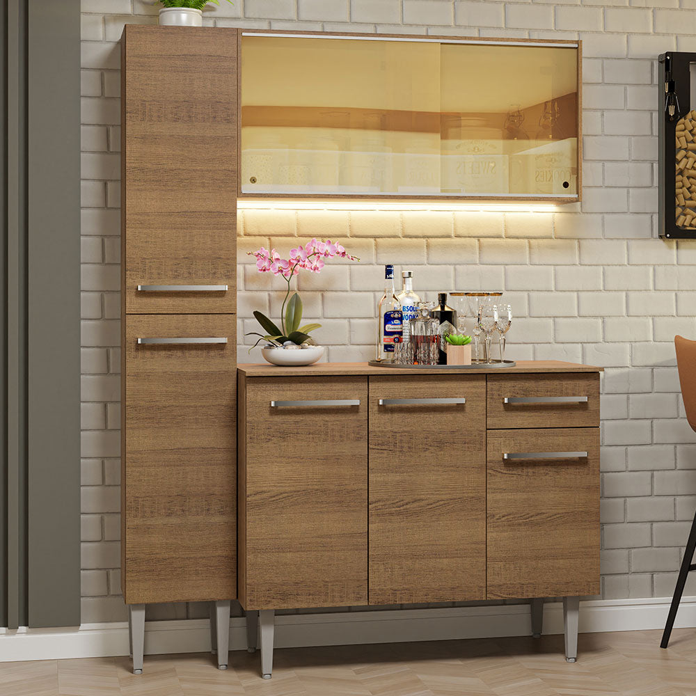Cocina Compacta 137cm sin Fregadero Marrón Emilly 06