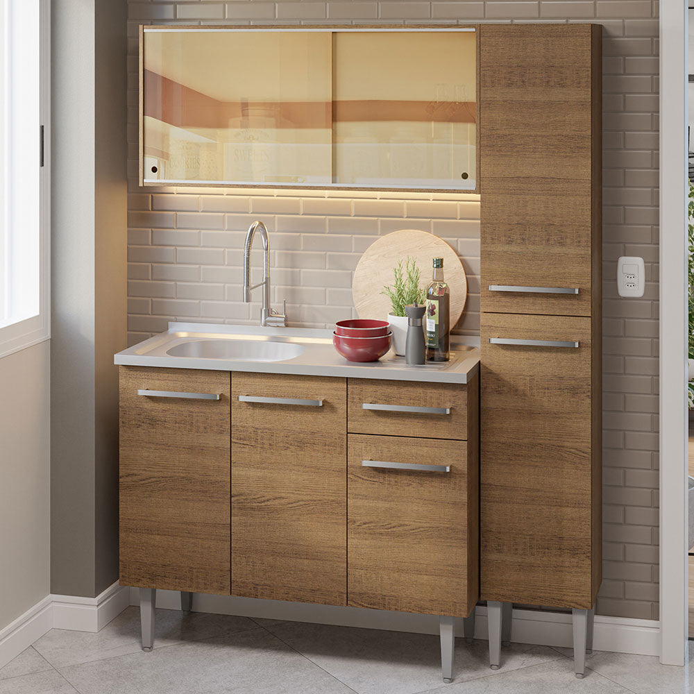 Cocina Compacta 137cm con Fregadero Marrón Emilly 08